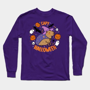 Happy Halloween a cute Funny wizard capybara Long Sleeve T-Shirt